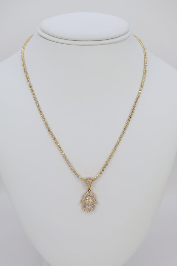 14k Hamsa Pendant w/ Moon Ice Chain