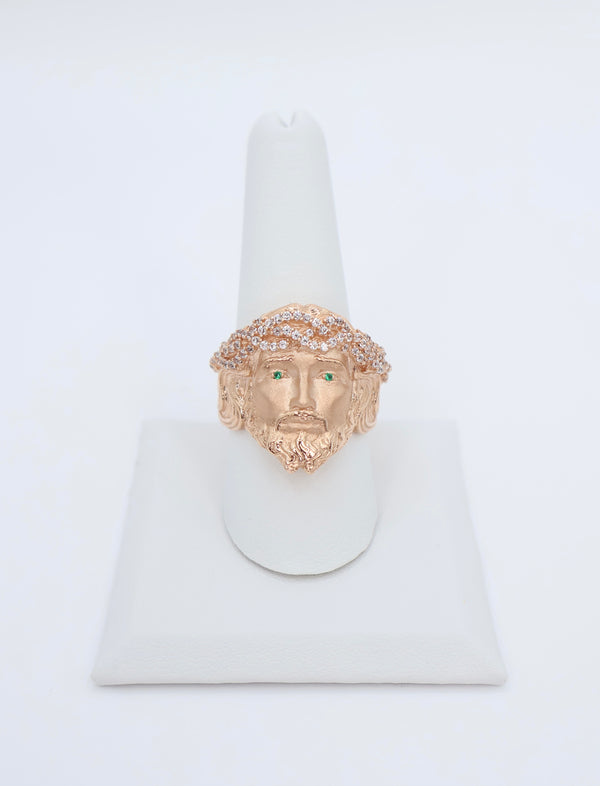 14k Men's Jesus Face Ring in Rose Gold