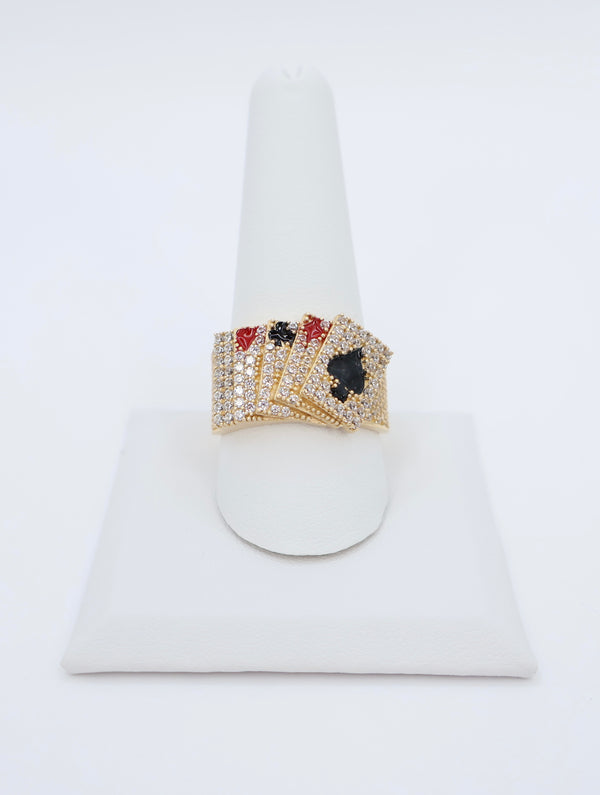 14k Men's Cards Ring with Black and Red CZ (Cubic Zirconia)