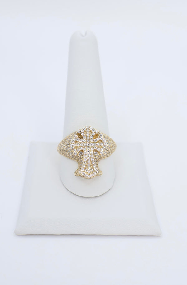 14k Cross CZ Men's Ring