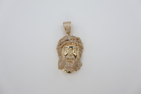 14k Gold Jesus Piece Pendant with CZ Stones