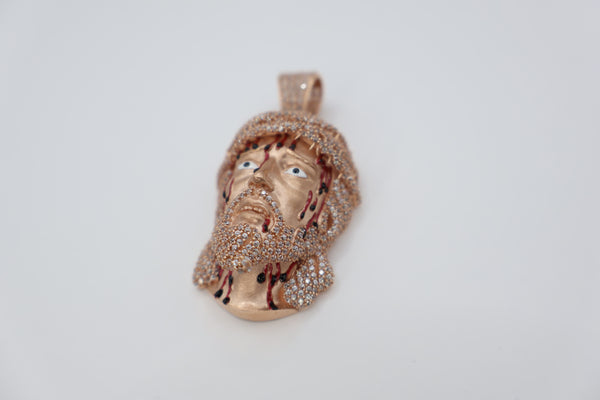 14k Rose Gold Jesus Piece Pendant with cubic zirconia (CZ)