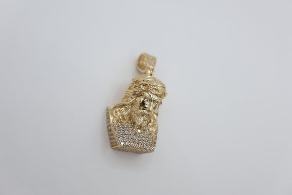 14k Yellow Gold Jesus Piece Pendant with CZ Stones