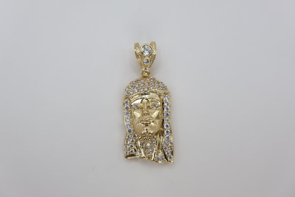 14k Gold Jesus Piece Pendant with CZ Stones