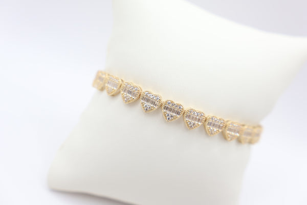 Heart Bracelet Baguette 14k (CZ) Stones